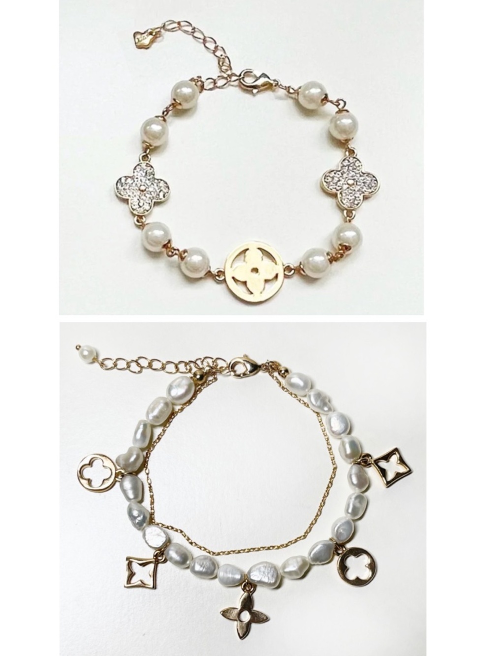 2 Clover and Pearl Bracelets